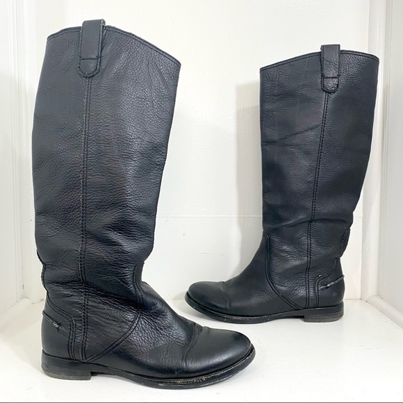 Madewell The Archive Black Leather Riding Equestrian Tall Boots Pull On Sz 5.5 - Picture 1 of 7